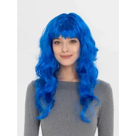 Mavi Renk Uzun Dalgalı Parti Peruğu 