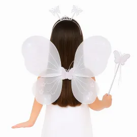 Beyaz Kelebek Kız Seti – 50 cm Kelebek Kanadı, Taç ve Asa