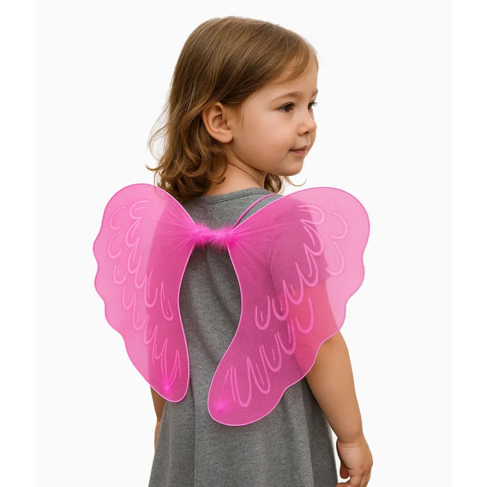 Pembe Renk Ortası Pembe Tüylü Tül Peri Kanadı 40X50 Cm