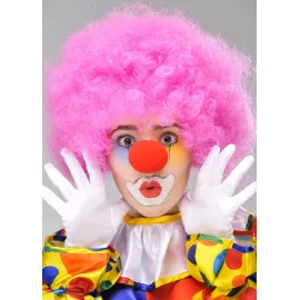 Pembe Renk Kıvırcık Afro Bonus Peruk Takma Saç Ve Kırmızı Burun Seti