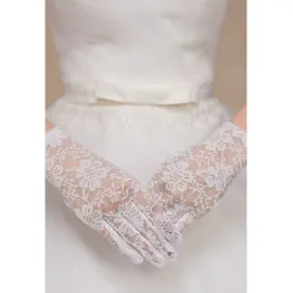 Beyaz Renk Kısa Dantelli Eldiven