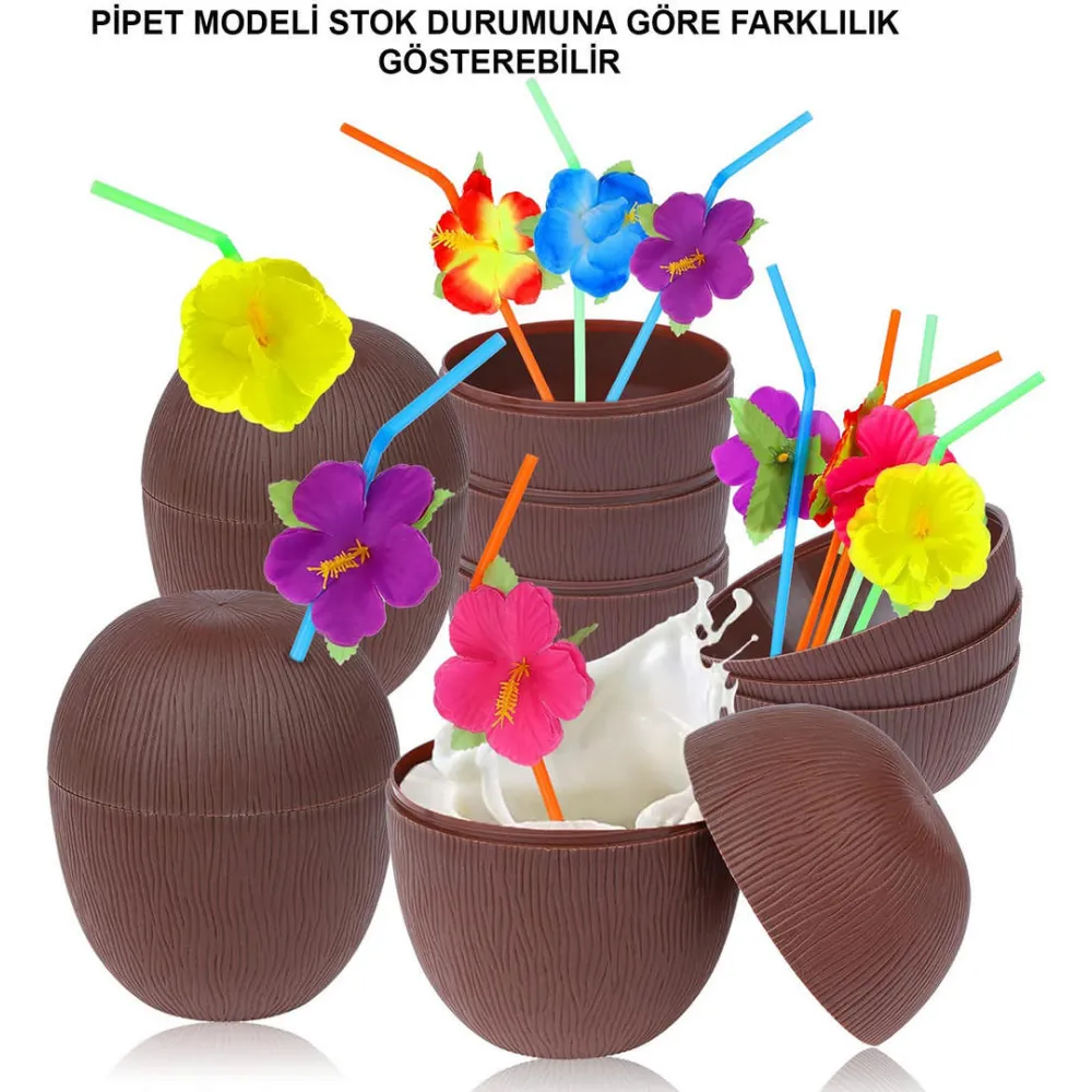 Hindistan Cevizi Hawaii Luau Aloha Pipetli İçecek Kabı Bardak 10x13 cm 1 Adet