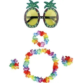 Renkli Ananas Gözlük, Taç, Kolye ve Bileklik Seti