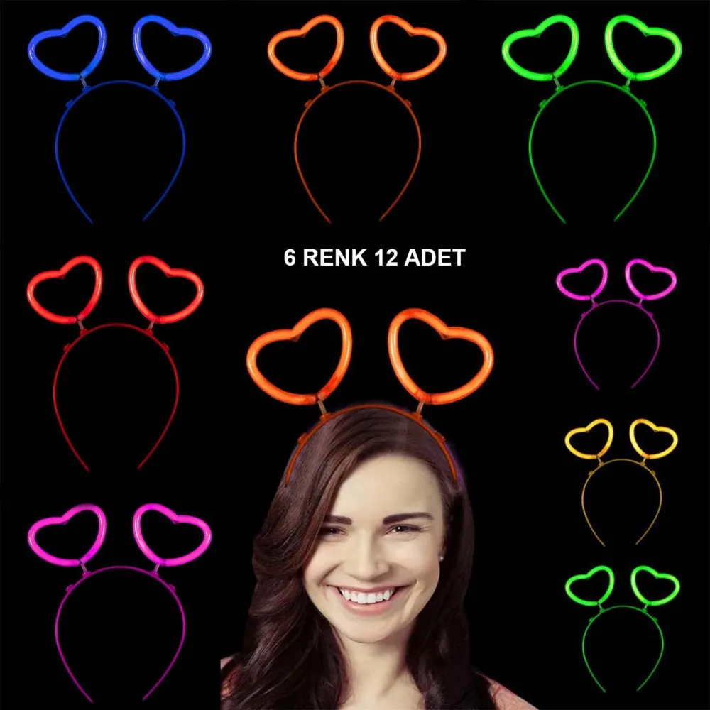 Glow Karanlıkta Yanan Fosforlu Kalp Taç 12 Adet