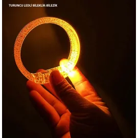 Turuncu Led Işıklı Baskı Yapılabilen Pilli Bileklik Bilezik 1,5 cm Genişlik