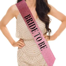 Pembe Üzeri Siyah Büyük Bride To Be Yazılı Simli Işıltılı Kuşak Kemer 10 Cm Genişlik