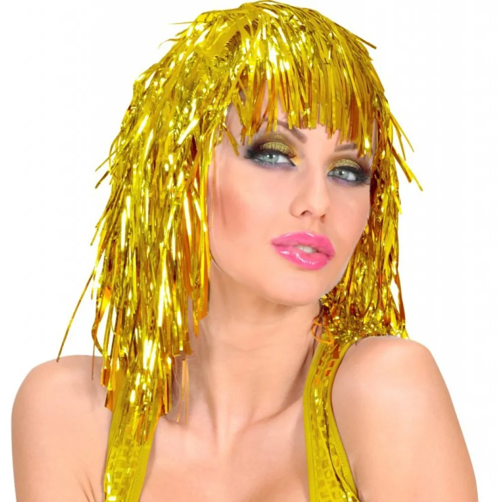 Altın Sarısı Işıltılı Metalize Parti Peruğu