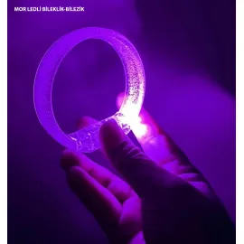 Mor Led Işıklı Baskı Yapılabilen Pilli Bileklik Bilezik 1,5 Cm Genişlik