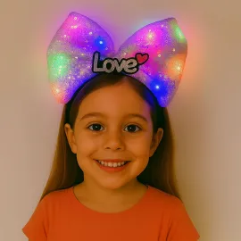 Led Işıklı Love Yazılı Mor Fiyonk Taç – Kız Çocuk Parti Tacı
