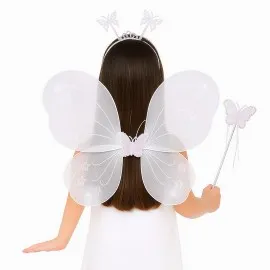 Beyaz Kelebek Kız Seti – 50 Cm Kelebek Kanadı, Taç Ve Asa