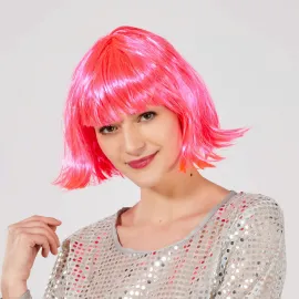 Şeker Pembe Renk Parti Peruğu Küt Saç