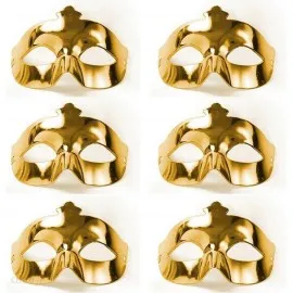 Altın Metalize Renk Düz Balo Parti Maskesi 6 Adet