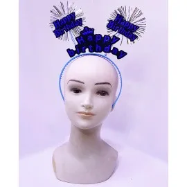 Happy Birthday Yazılı Püsküllü Neon Mavi Renk Doğum Günü Tacı 22X19 Cm