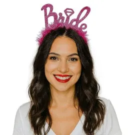 Fuşya Renk Bekarlığa Veda İtalik Yazı Alyanslı Bride Taç