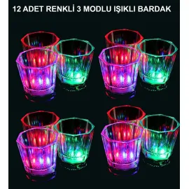 LED Işıklı Eğlence Bardakları - 3 Modlu Renk Değiştiren Bardak 12 Adet