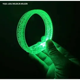 Yeşil Led Işıklı Baskı Yapılabilen Pilli Bileklik Bilezik 1,5 Cm Genişlik