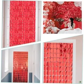 Ekstra Metalize Kırmızı Renk Disko Dikdörtgen Kesim Kapı Perdesi Dekorasyon 1X2 Metre