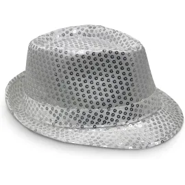 Disko Star Gümüş Payetli Fötr Şapka Yetişkin Boy