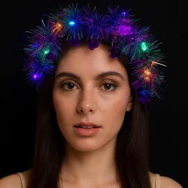 Kalp Püsküllü Gece Parıltısı 3 Modlu LED'li Işıklı Taç Mor Renk