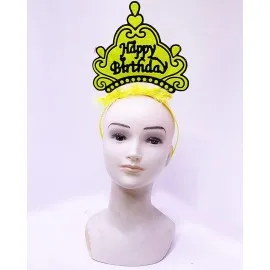 Happy Birthday Neon Sarı Renk Doğum Günü Tacı 24X15 Cm