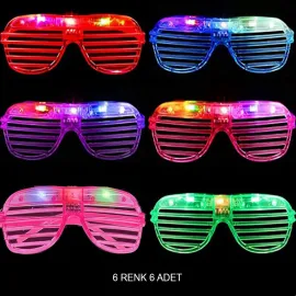 Işıklı Panjur Şeritli Led Parti Gözlüğü 6 Renk 6’Lı Set