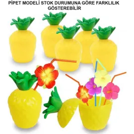 Ananas Hawaii Luau Aloha Pipetli İçecek Kabı Bardak 10X13 Cm 1 Adet