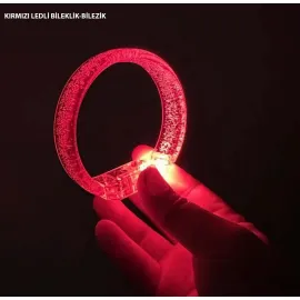 Kırmızı Led Işıklı Baskı Yapılabilen Pilli Bileklik Bilezik 1,5 cm Genişlik