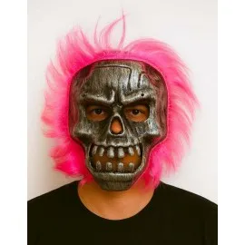 Wild Skull - Gümüş Kafatası Pembe Saçlı İskelet Maske