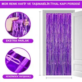 Mor Renk Ekstra Metalize Parlak Saçaklı Arka Fon Perde İthal A Kalite 1X2 Metre