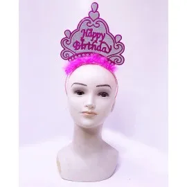 Happy Birthday Neon Pembe Renk Doğum Günü Tacı 24X15 Cm