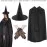 120 Cm Siyah Yakalı Cadı Pelerini Cadı Şapkası Ve 1 Çift Siyah Kısa File Tüm Eldiven Seti 3 Parça