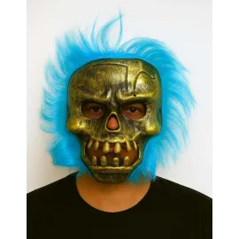 Wild Skull - Bakır Kafatası Turkuaz Saçlı İskelet Maske