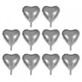 Kalp Şekilli Gümüş Renk Toptan Folyo Balon 45 cm 10 Adet