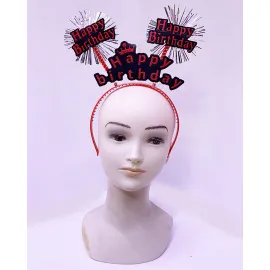 Happy Birthday Yazılı Püsküllü Neon Kırmızı Renk Doğum Günü Tacı 22X19 Cm