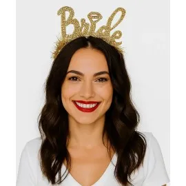 Altın Renk Bekarlığa Veda İtalik Yazı Alyanslı Bride Taç