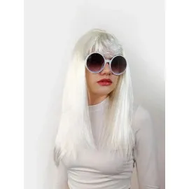 Beyaz Renk Uzun Düz Parti Peruğu