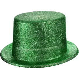 Yeşil Renk Parıltılı Simli Fötr Silindir Parti Şapkası
