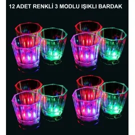 Led Işıklı Eğlence Bardakları - 3 Modlu Renk Değiştiren Bardak 12 Adet