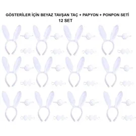 Beyaz Tavşan Kostüm Seti – Taç, Papyon, Kuyruk (12’Li Paket)