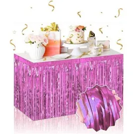 Kendinden Yapışkanlı Pembe Metalize Püsküllü Masa Eteği – 75 X 275 Cm Parti Süslemesi