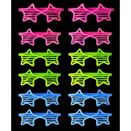 Retro Neon Fosforlu Yıldız Panjur Gözlük 12 Adet – 80’Ler 90’Lar Parti Stili
