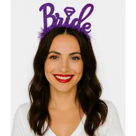 Mor Renk Bekarlığa Veda İtalik Yazı Alyanslı Bride Taç