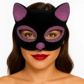 Siyah Renk Pembe Simli Süet Kaplama Kedi Maskesi 18X14 Cm