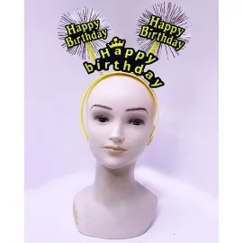 Happy Birthday Püsküllü Neon Sarı Renk Doğum Günü Tacı 22X19 Cm