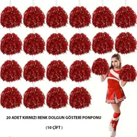 10 Çift ( 20 Adet ) Kırmızı Renk 23 Nisan 19 Mayıs 29 Ekim Okul Gösteri Ponponları