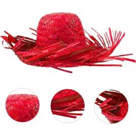 Tropikal Parti Kırmızı Hasır Hawaii Şapkası 13X36 Cm