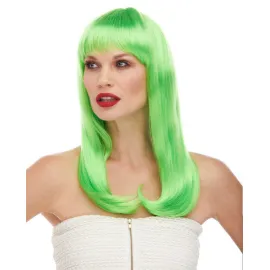 Yeşil Renk Uzun Düz Parti Peruğu