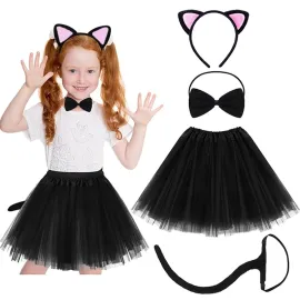 Kedi Kulak Taç Etek Kuyruk Ve Papyon 4 Lü Set Çocuk Pembe