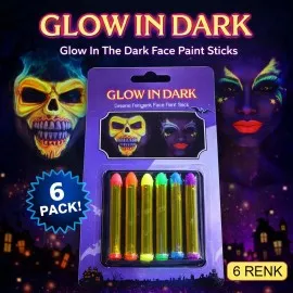Fosforlu Glow Parti Boyası 6’Lı – Karanlıkta Parlayan Yüz Boyası