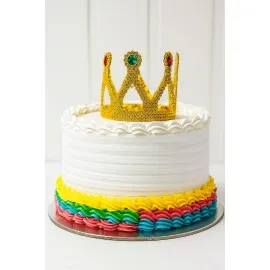 Altın Işıltılı Pasta Tacı Pasta Üstü Taç Plastik Malzeme 8X8 Cm